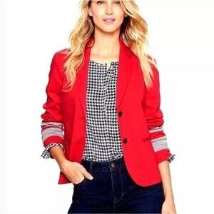 Gap The Academy Blazer Red Gray Striped Sleeve Size 4